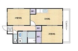 鶴江アレー 2階2DKの間取り