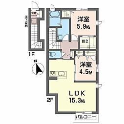 シャーメゾンルシエル 2階2LDKの間取り