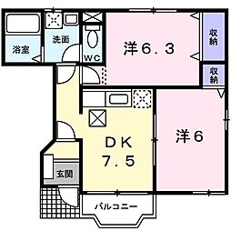 フォレスタA 2DKの間取図画像