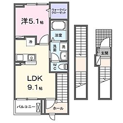 アメニティせせら 3階1LDKの間取り