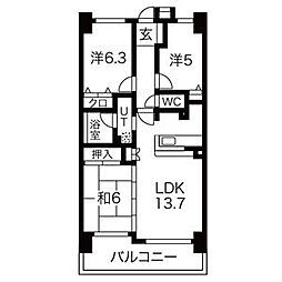 元今泉レジデンス 3LDKの間取図画像