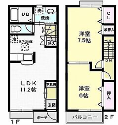 JR鹿島線 鹿島神宮駅 5.1kmの賃貸アパート 1階2LDKの間取り