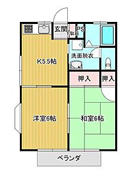 ガーデンＲ7 2階2Kの間取り