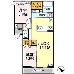 セレーノ北安東A 2LDKの間取図画像