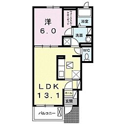 ラ・カーサ 1階1LDKの間取り