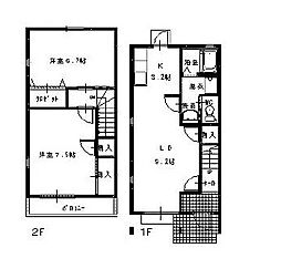ポポラーレ 1階2LDKの間取り