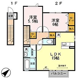 セジュール桜井B 2LDKの間取図画像