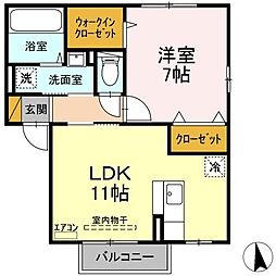 グランモア東台B 1LDKの間取図画像