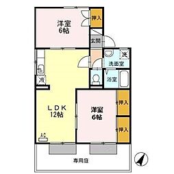 セジュール鬼橋　B棟 1階2LDKの間取り