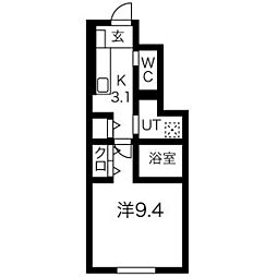 ボヌールテラス 1階1Kの間取り