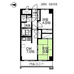 ロイヤルヒルズ柳生I 5階2DKの間取り