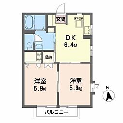 JR東北本線 船岡駅 徒歩8分の賃貸アパート 1階2DKの間取り