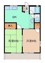 東武桐生線 赤城駅 徒歩9分の賃貸アパート 1階2DKの間取り