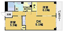 JR東海道・山陽本線 西大路駅 徒歩11分の賃貸マンション 6階2LDKの間取り