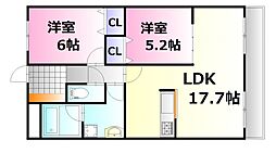 プロスペリティNakamura 6階2LDKの間取り