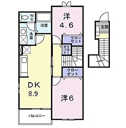 ヴィラチェリーブロッサムB 2DKの間取図画像