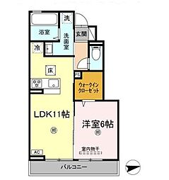 岡山市南区福富西3丁目アパート 1LDKの間取図画像