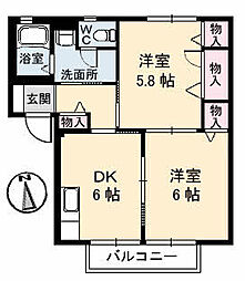 第二双葉ハイツB 2DKの間取図画像