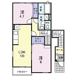 パルフェ三隈A 2LDKの間取図画像
