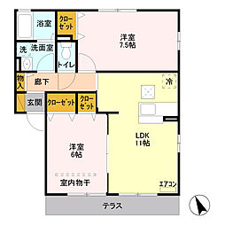 エクセル 2LDKの間取図画像