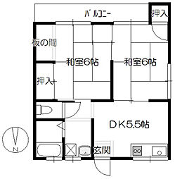 コーポ宮路 2階2DKの間取り