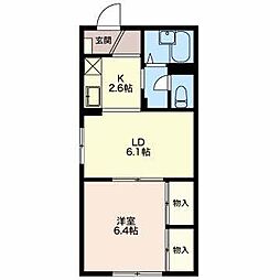 フレグランス上の原 2階1LDKの間取り
