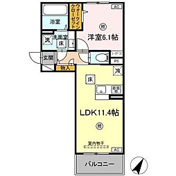クリスタルパークテラス 1LDKの間取図画像