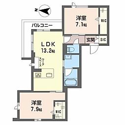 レフィシア堀川小泉 2階2LDKの間取り