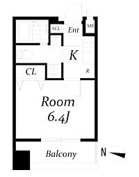アクアタウンイーストI 8階1Kの間取り