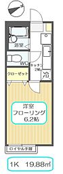 レストキューブ・トウエイ 1階1Kの間取り