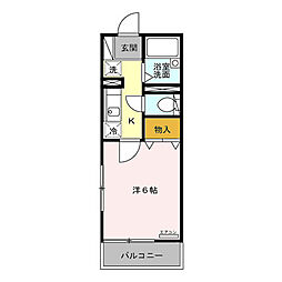 カーサシオンB 1Kの間取図画像
