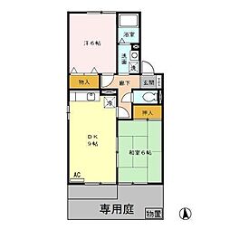 プラムコート　Ｂ 1階2DKの間取り