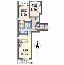 シャーメゾン上中野 3階2LDKの間取り
