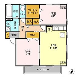 グランドゥール　II(ABC) 1階2LDKの間取り