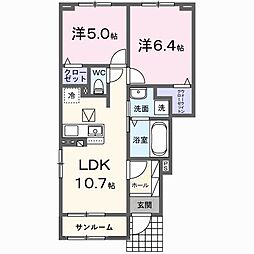 アンソレイエ高浜1 2LDKの間取図画像
