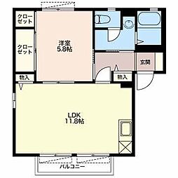 ハイネス21 Ｂ 1階1LDKの間取り