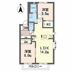 セントマリナーズクレドールA棟 2LDKの間取図画像