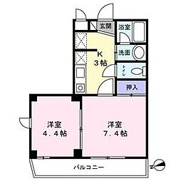 メイプル・アーサ中山 2階2Kの間取り
