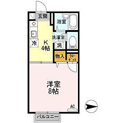 ヒルバレーA 1Kの間取図画像
