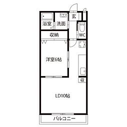 グランドハイツ矢三 3階1LDKの間取り