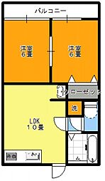 デュウオコート東雲本町 4階2LDKの間取り