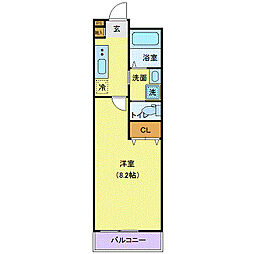 アリュール愛宕橋 2階1Kの間取り