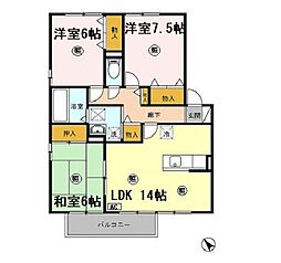 ハイツＲ 2階3LDKの間取り