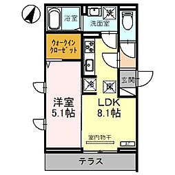 西武池袋線 西所沢駅 徒歩6分の賃貸アパート 1階1LDKの間取り