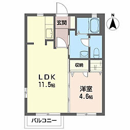 ディアス・パルモＡ 2階1LDKの間取り