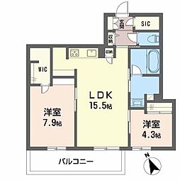 GRANDBLEUDESASAOKA 2LDKの間取図画像