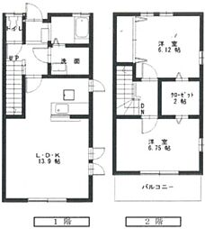 シャレーミヤモトC 2階2LDKの間取り