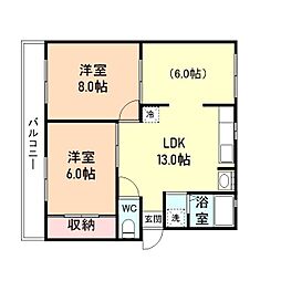 桜井ハイツ 1階2LDKの間取り