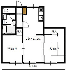 ビューハイツ寺本 2階2LDKの間取り