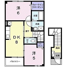 プランタン・ソレイユD 2DKの間取図画像
